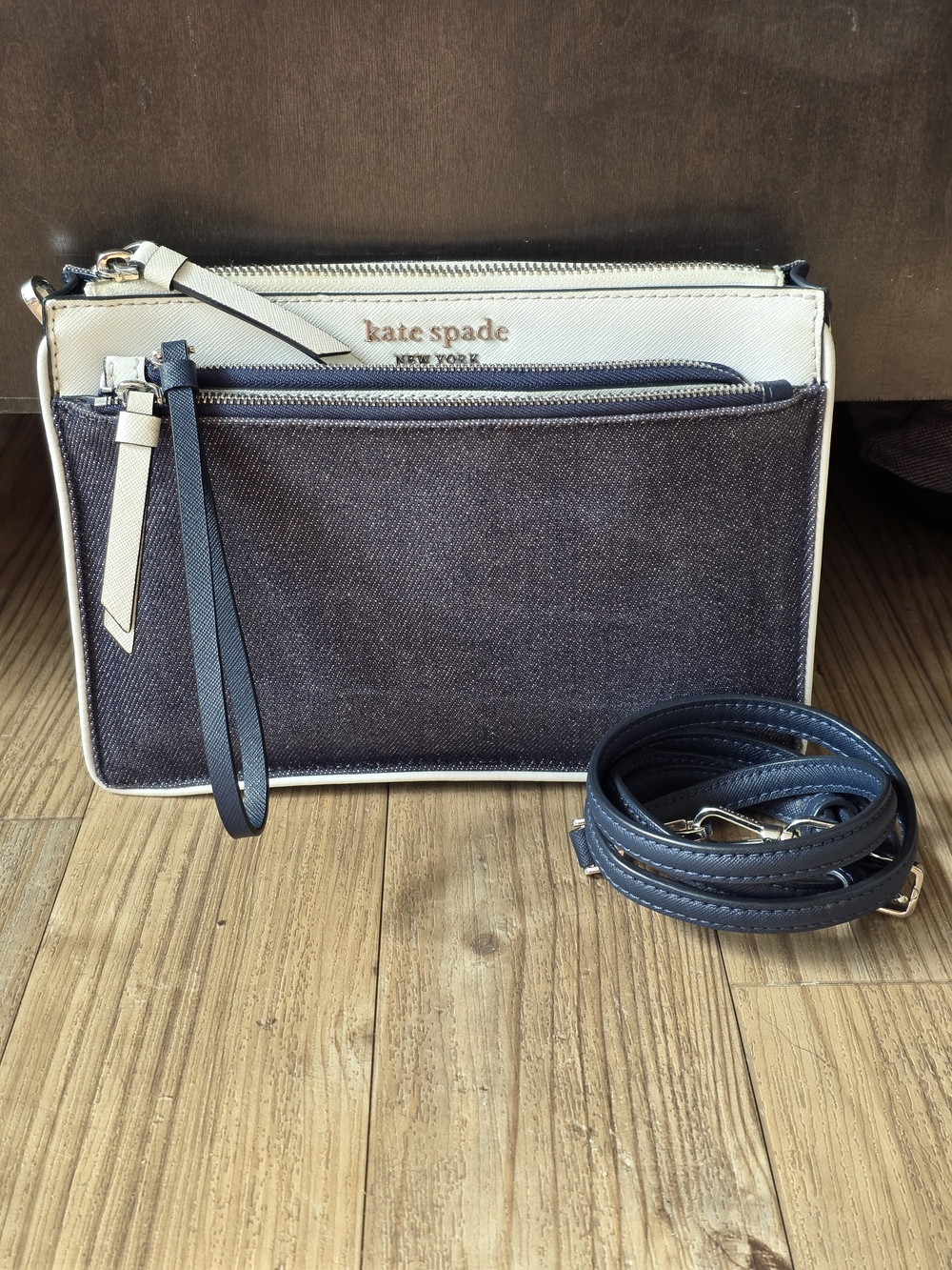 Kate Spade Cameron Denim Colorblock Crossbody + Wristlet/Pouch Set